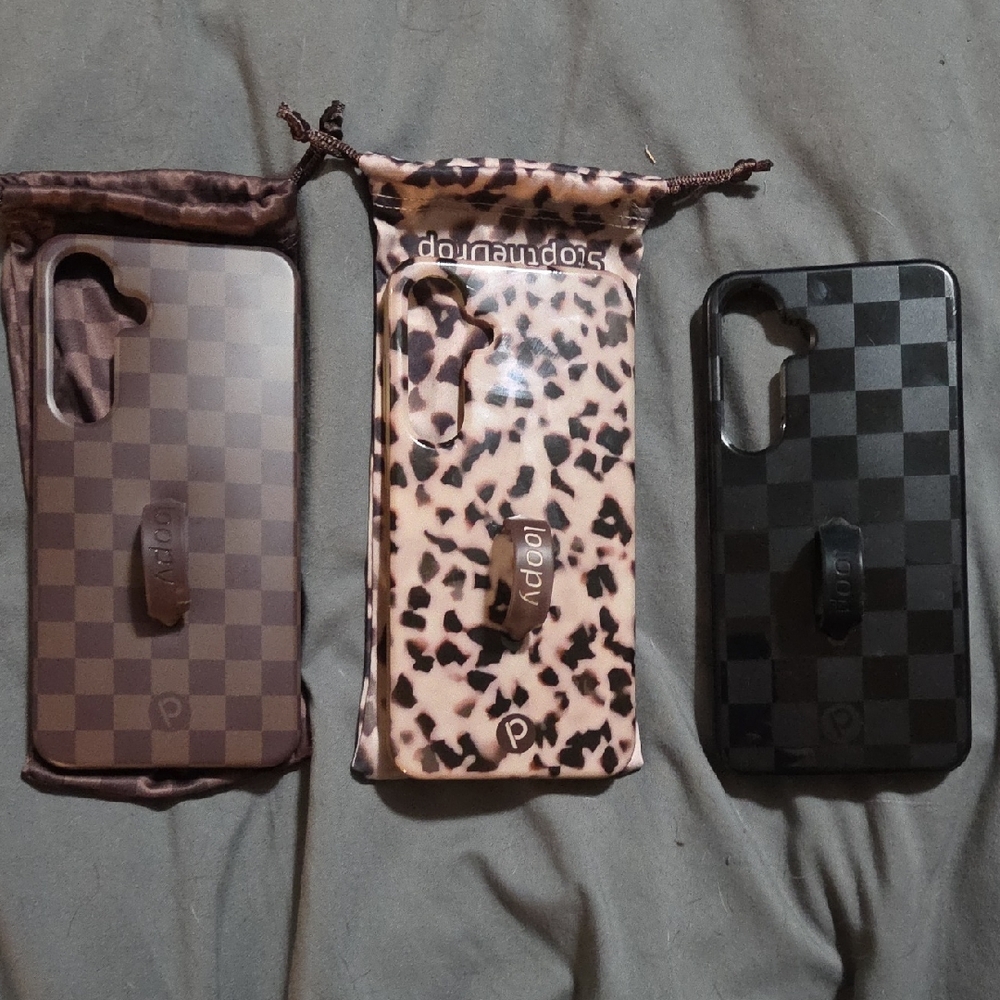 Samsung S24+ Loopy Cases Checkered and Leopard Phone Cases - Brown and Black